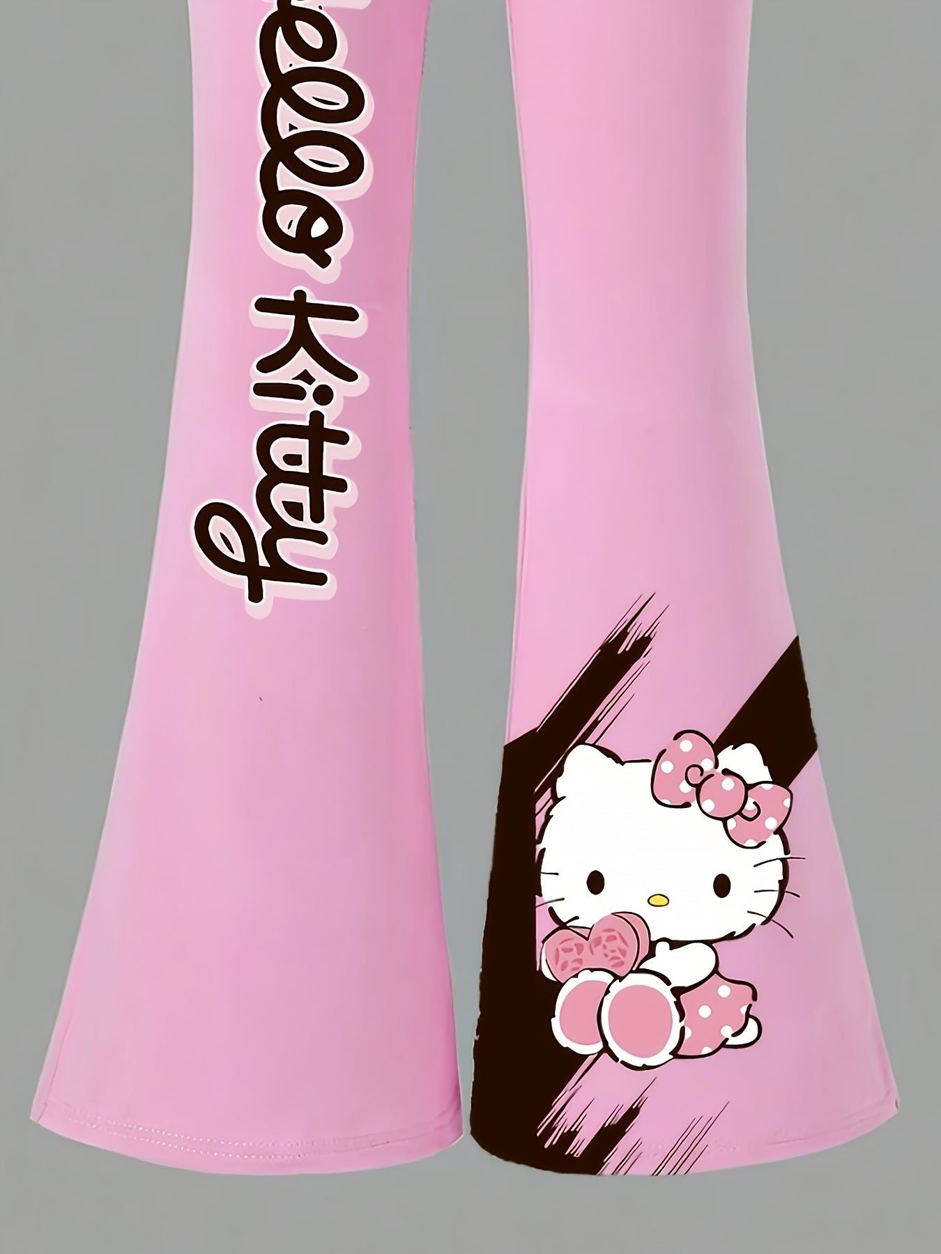 Sanrio Hello Kitty Girls' Heart Bow Short Sleeve Round Neck T-Shirt + Fitted Flare Pants Two-Piece Set, for Teenager