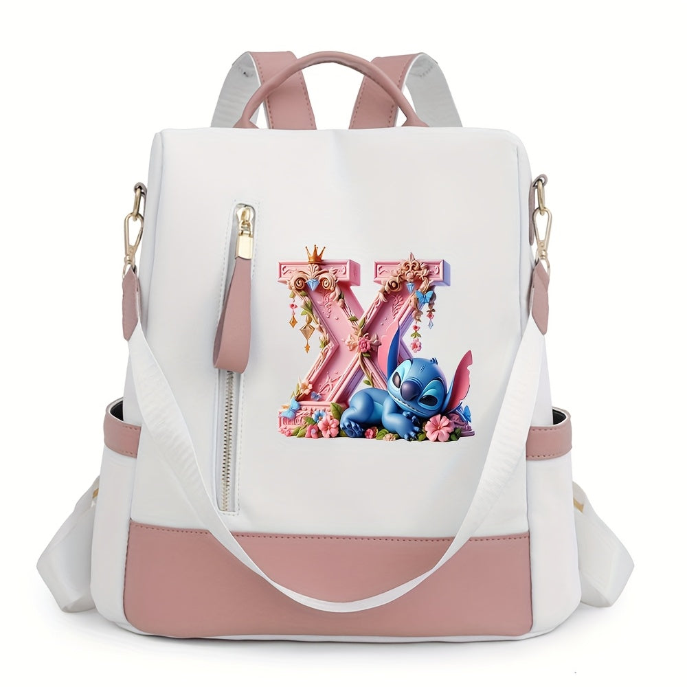 Stitch Backpack with A-Z Letter Print - Durable Polyester, Adjustable Straps, Spacious Design for Daily Commute, Work, Travel & Shopping - Stylish & Functional Backpack for Fans, Perfect Birthday Gift, Cute Backpack, For Teen