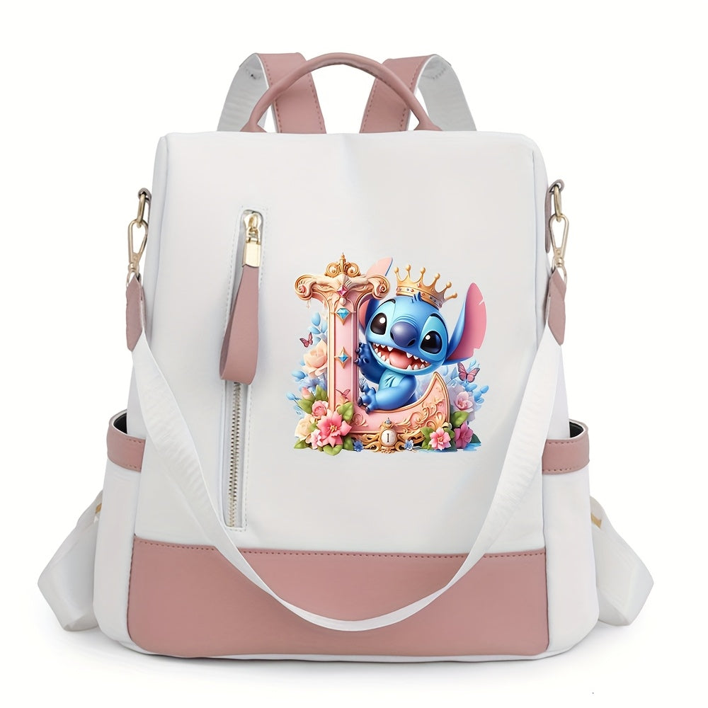 Stitch Backpack with A-Z Letter Print - Durable Polyester, Adjustable Straps, Spacious Design for Daily Commute, Work, Travel & Shopping - Stylish & Functional Backpack for Fans, Perfect Birthday Gift, Cute Backpack, For Teen