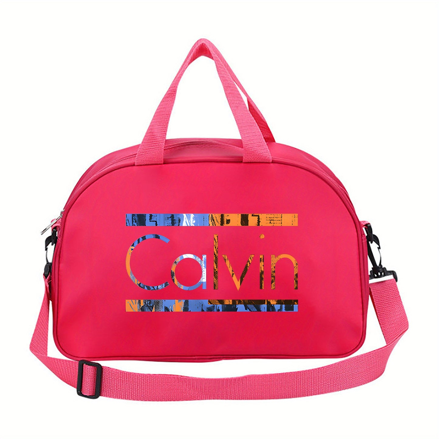Calvin Printed Large Space Travel & Gym Bag - Lightweight Foldable Oxford Crossbody Bag with Adjustable Shoulder Strap, Vibrant Pink/Red/Black Options for Daily Commute, Sports, and Gym Use, Gym Bag, Sports Accessory, Playful