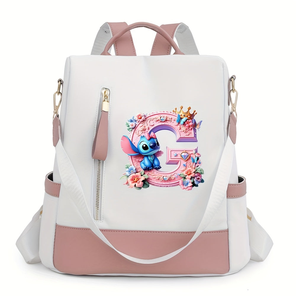 Stitch Backpack with A-Z Letter Print - Durable Polyester, Adjustable Straps, Spacious Design for Daily Commute, Work, Travel & Shopping - Stylish & Functional Backpack for Fans, Perfect Birthday Gift, Cute Backpack, For Teen