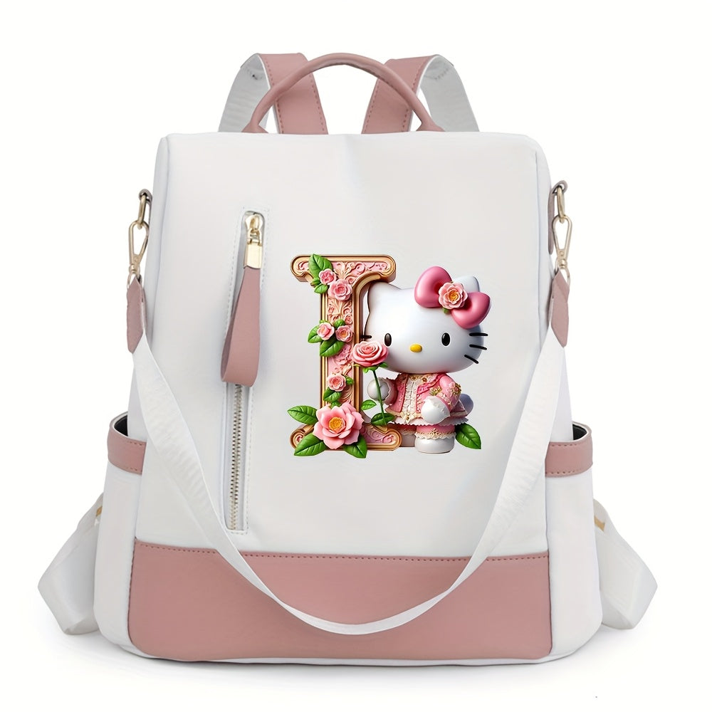 Sanrio Hello Kitty Backpack with Floral Initials - Pastel Pink accents, Spacious School & Travel Bag, Adjustable Shoulder Straps, Zipper Closure Compartments - Cute Sanrio Collectible Gift for Girls &, Cute Backpack, Casual O