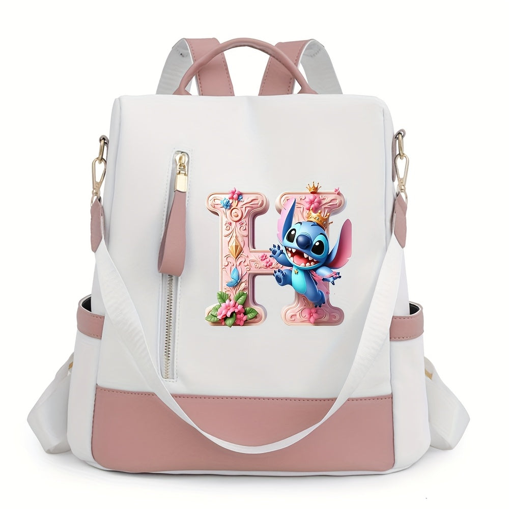 Stitch Backpack with A-Z Letter Print - Durable Polyester, Adjustable Straps, Spacious Design for Daily Commute, Work, Travel & Shopping - Stylish & Functional Backpack for Fans, Perfect Birthday Gift, Cute Backpack, For Teen