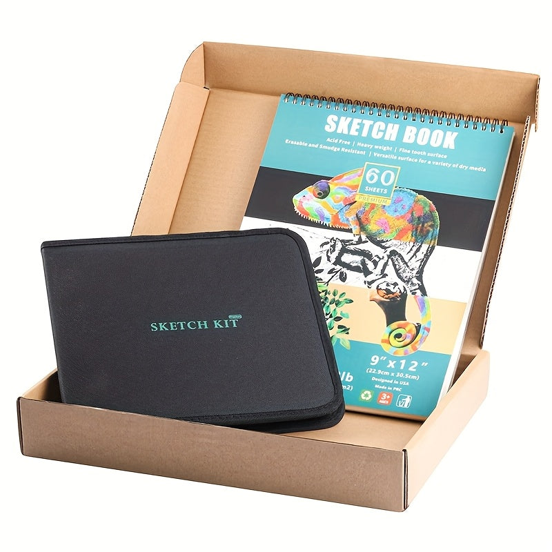 New 50pcs Sketch Tool Set, High-gloss Metal Pen, Charcoal Pen, Pencil Drawing Art Sketch Set, Artist, Teenager, Adult Gift Set, Suitable For First Day Of School Gifts, Thoughtful Gifts For Partners And Family Members