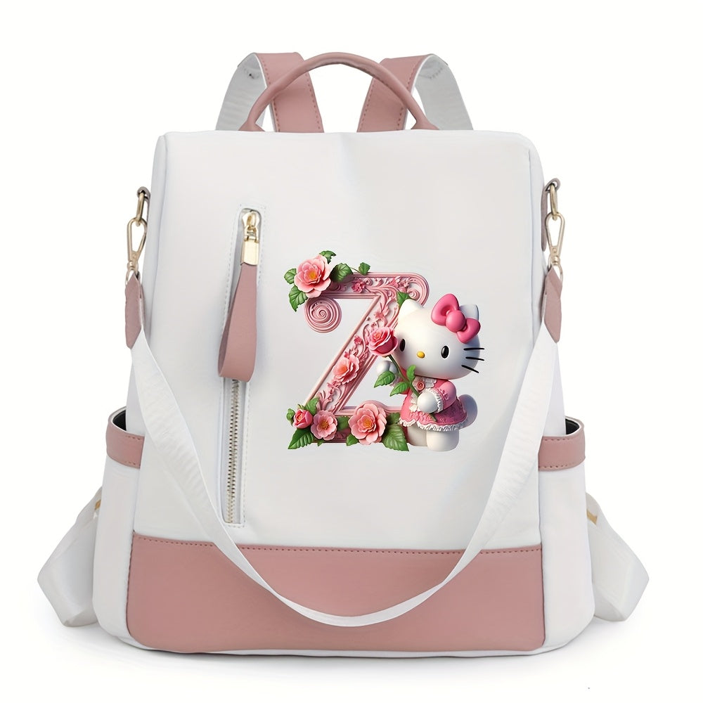 Sanrio Hello Kitty Backpack with Floral Initials - Pastel Pink accents, Spacious School & Travel Bag, Adjustable Shoulder Straps, Zipper Closure Compartments - Cute Sanrio Collectible Gift for Girls &, Cute Backpack, Casual O
