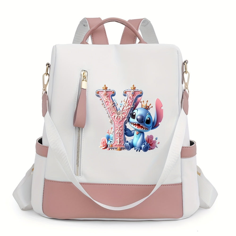 Stitch Backpack with A-Z Letter Print - Durable Polyester, Adjustable Straps, Spacious Design for Daily Commute, Work, Travel & Shopping - Stylish & Functional Backpack for Fans, Perfect Birthday Gift, Cute Backpack, For Teen