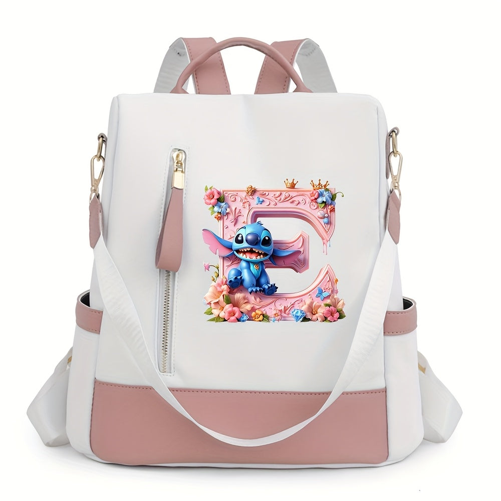 Stitch Backpack with A-Z Letter Print - Durable Polyester, Adjustable Straps, Spacious Design for Daily Commute, Work, Travel & Shopping - Stylish & Functional Backpack for Fans, Perfect Birthday Gift, Cute Backpack, For Teen