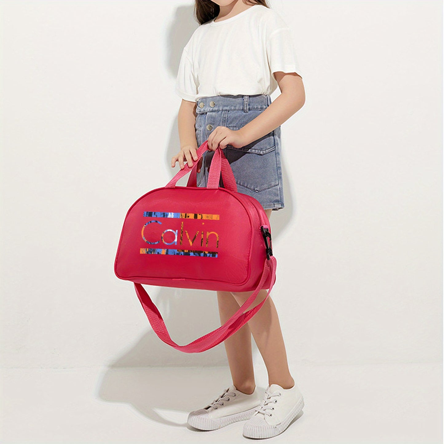 Calvin Printed Large Space Travel & Gym Bag - Lightweight Foldable Oxford Crossbody Bag with Adjustable Shoulder Strap, Vibrant Pink/Red/Black Options for Daily Commute, Sports, and Gym Use, Gym Bag, Sports Accessory, Playful