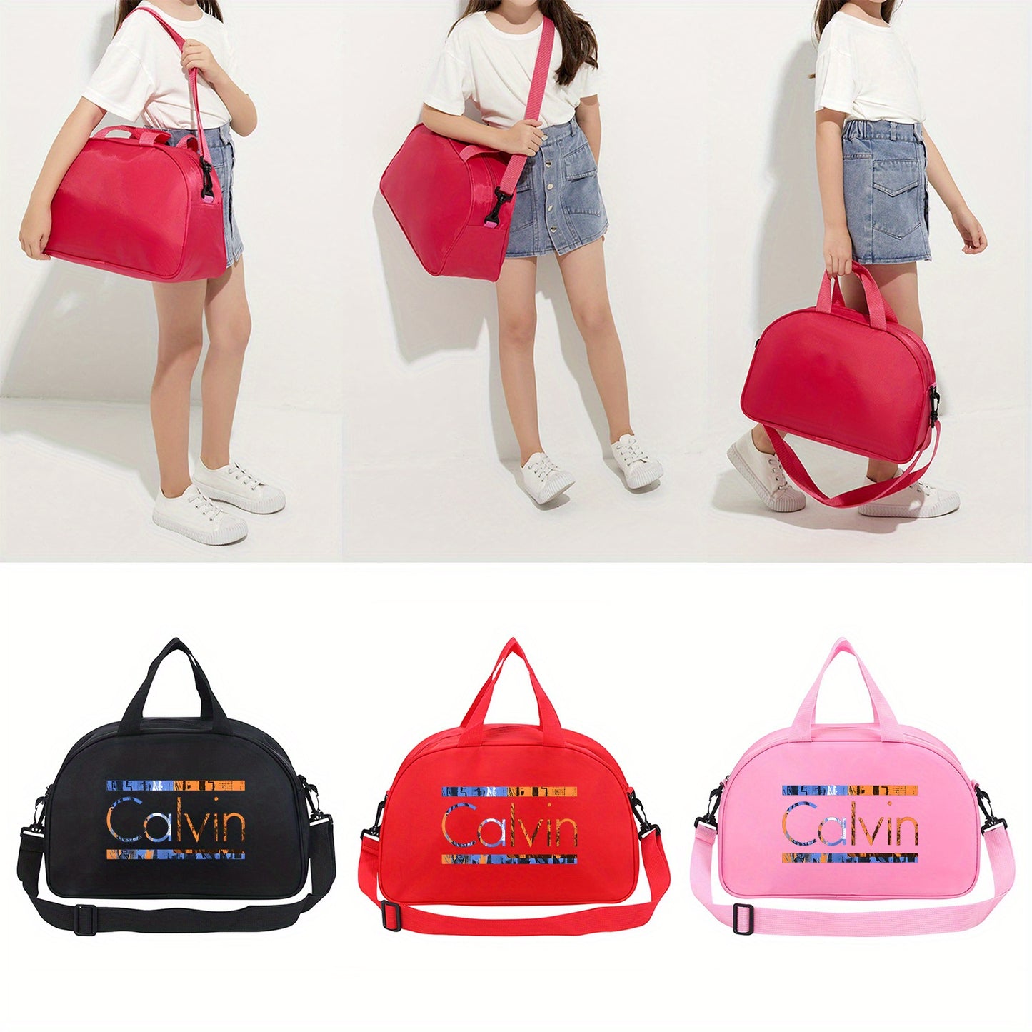 Calvin Printed Large Space Travel & Gym Bag - Lightweight Foldable Oxford Crossbody Bag with Adjustable Shoulder Strap, Vibrant Pink/Red/Black Options for Daily Commute, Sports, and Gym Use, Gym Bag, Sports Accessory, Playful