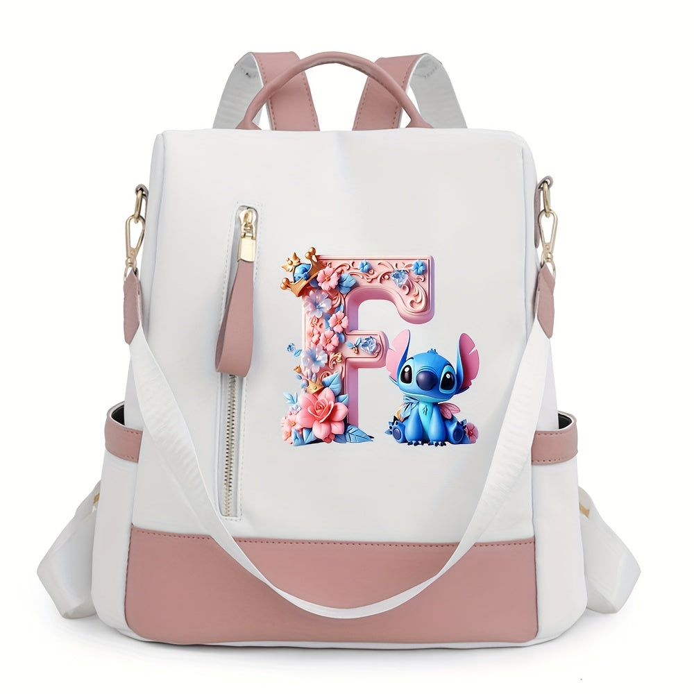 Stitch Backpack with A-Z Letter Print - Durable Polyester, Adjustable Straps, Spacious Design for Daily Commute, Work, Travel & Shopping - Stylish & Functional Backpack for Fans, Perfect Birthday Gift, Cute Backpack, For Teen