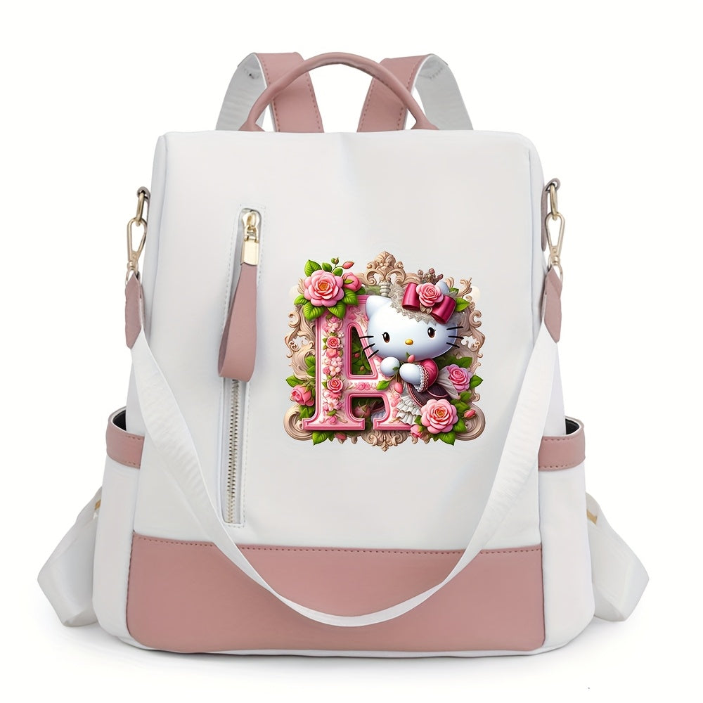 Sanrio Hello Kitty Backpack with Floral Initials - Pastel Pink accents, Spacious School & Travel Bag, Adjustable Shoulder Straps, Zipper Closure Compartments - Cute Sanrio Collectible Gift for Girls &, Cute Backpack, Casual O